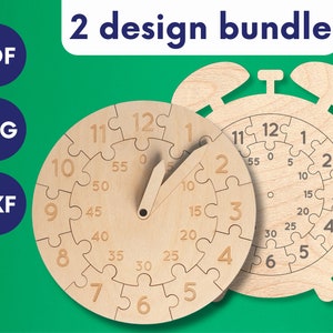 Puzzel leren klok voor kinderen bundel, Laser gesneden speelgoed bestanden, Laser bestand educatieve svg, Laser gesneden montessori klok bestanden, Montessori speelgoed