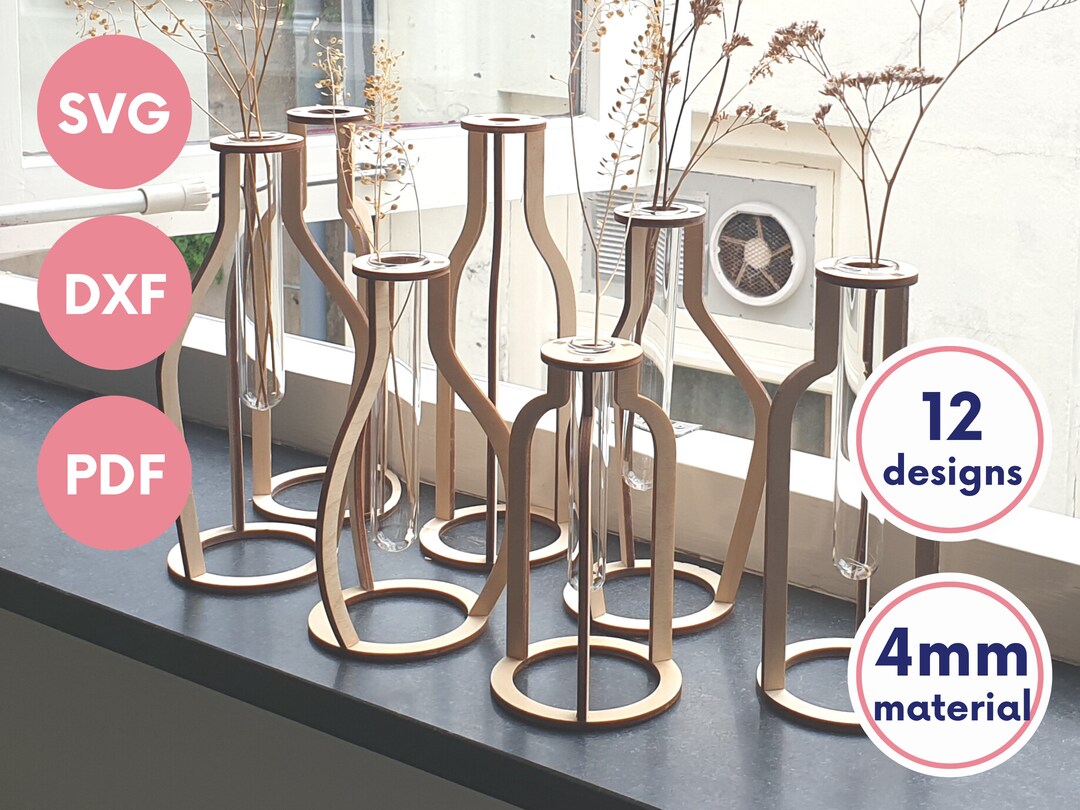 Twelve Laser Cut Vase Files, Wood Vase Laser, SVG Propagation Station Svg, Test Tube Holder SVG