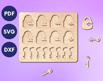 Sleutel en slot puzzel voor kinderen, Laser gesneden speelgoedbestanden, Laser bestand educatieve svg, Laser gesneden montessori bestanden, Montessori speelgoed laser gesneden bestanden