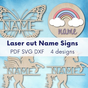 Rainbow name sign for door kids,  Laser cut file name sign svg, name sign files, digital door signs, laser files name svg, instant download