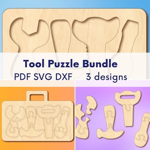 Werkzeug Set Puzzle für Kinder bündeln, Laser geschnitten Spielzeugdateien, Laser-Bild-Svg-Dateien, Laserschnitt Montessori-Dateien, Montessori Spielzeug Laserschnittdatei