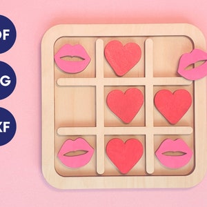 Valentines Tic Tac Toe svg Laserdatei mit zusätzlichen Spielfiguren, Kiss Valentines tic Tac Toe Laserdatei, Valentines Tick tack Toe svg
