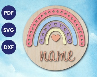 Rainbow name sign for door kids,  Laser cut file name sign svg, name sign files, digital door signs, laser files name svg, instant download