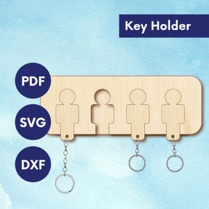 ファミリーキーホルダー SVG - レーザーカット壁掛けハンガー（4人用キーホルダー付き） - ホームデコレーション Glowforge ファイル - 初心者向けレーザープロジェクト