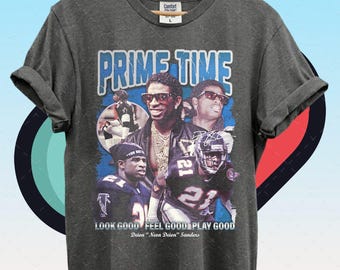 Camiseta Deion Sanders Prime Time, Camiseta Deion Sanders, Camiseta Retrô Prime Time, Camiseta Vintage com Estampa de Lenda do Futebol Americano, Camiseta Presente para Fã de Esportes ID