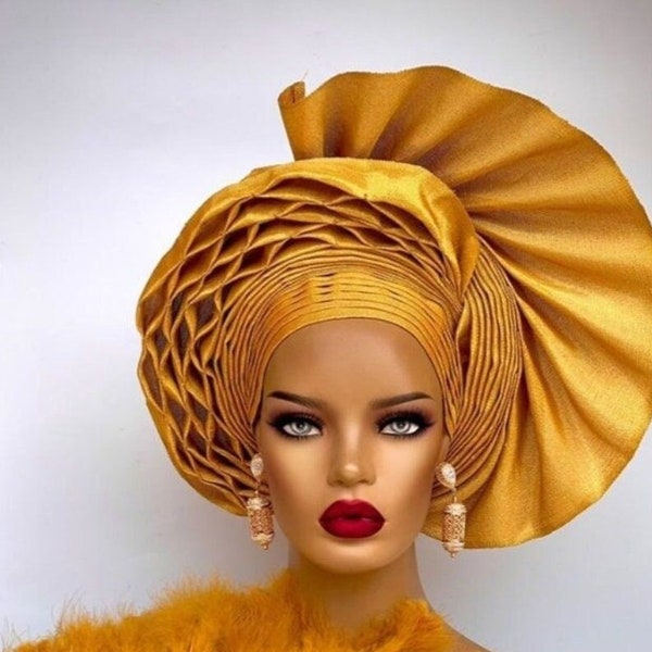 AutoGele ,Navy Blue Nigeria Gele headtie hat, Aso-Oke Fabric,gele,Headwrap,Ready-to-Wear Gele,Autogele, Ready Made Gele,Nigerian Wedding,