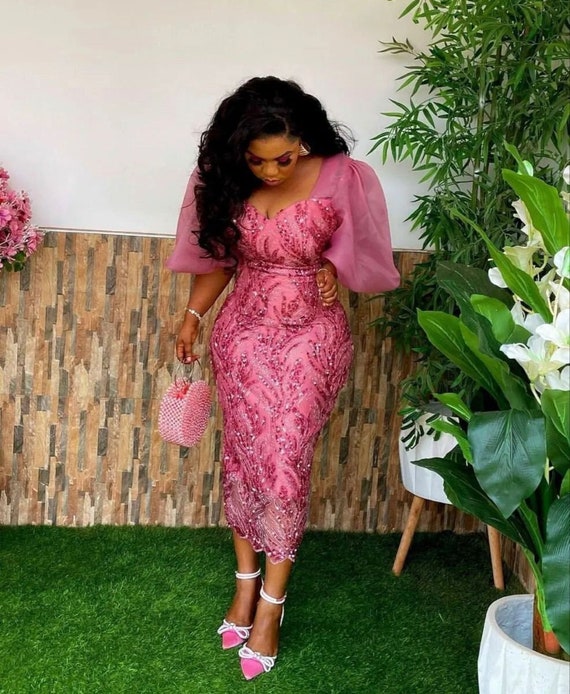 Wedding Guest, Lace Style,owanbe ,aso Ebi Dress, Women Dress, African Lace  Gown, Dress for Women, Evening Dress, Nigerian Trendy Gown, 