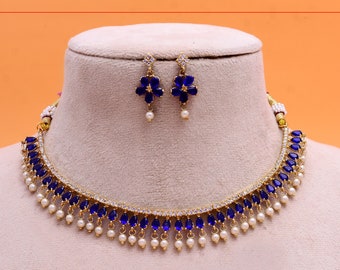 Oxidized Gold blue Necklace Jewelry With Earrings for women,Indian Jewelry ,Gift for Her, Anniversary Gift, Proposal Gift, Valentine Gift