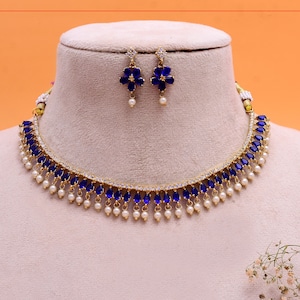 Oxidized Gold blue Necklace Jewelry With Earrings for women,Indian Jewelry ,Gift for Her, Anniversary Gift, Proposal Gift, Valentine Gift