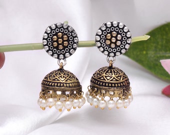 Oxidized golden Big Jhumka Jewelry for women indian jewelry jhumka jewelry wedding jhumka gift for bride earrings for women jhumka earrings