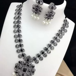 Ensemble de collier en laiton oxydé, bijoux indiens bohèmes en métal noir oxydé, collier long noir