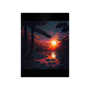 Beautiful Anime Tropical Jungle Sunset Premium Matte Vertical Poster | AI Art | Digital Art | Wall Art | Home Decor | Wall Decor | Gift