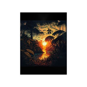 Belle Anime Jungle Tropicale Sunset Premium Matte Vertical Poster | AI Art | Art numérique | Art mural | Décoration intérieure | Décoration murale | Cadeau