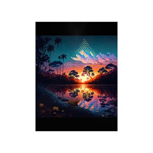 Beautiful Anime Tropical Jungle Sunset Premium Matte Vertical Poster | AI Art | Digital Art | Wall Art | Home Decor | Wall Decor | Gift