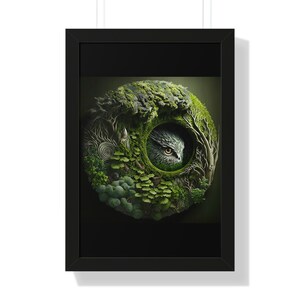 Moss Art Owl Nest Framed Vertical Poster / Arte Digital / AI Art / Regalo para ella