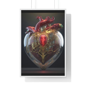 Premium Mechanical Glass Human Heart Framed Vertical Poster | Valentines Day Gift | Artwork | Wall Art