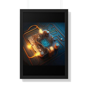 Premium Yellow Electric Circuit Framed Vertical Poster | Digital Art | Wall Decor | Wall Art | Home Decor | Poster
