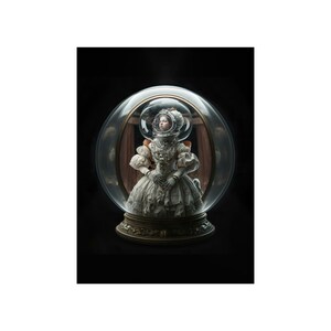 水晶玉のヘルメットとビクトリア朝のドレスを着た女性宇宙飛行士 プレミアムマット縦型ポスターバージョン6 | AIアート | デジタルアート