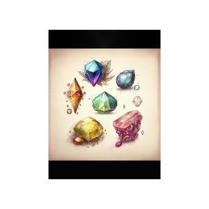 AI Art Precious Gems on Old Paper Premium Matte Vertical Posters | Digital Art | Wall Art | Gift for Her | Home Decor | Wall Decor