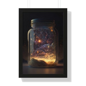 Gesamtes Universum im Glas Gerahmte vertikale Poster | AI Kunst | Digitale Kunst | Wanddekoration | Wohndekor | Kunstwerk