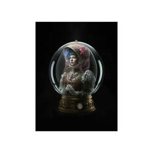 Female Astronaut Wearing a Crystal Ball Helmet and Victorian Dress Premium Matte Vertical Poster Version Four | AI Art | Digital Art