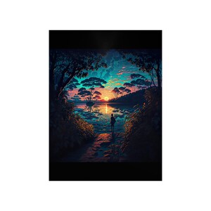 Beautiful Anime Tropical Jungle Sunset Premium Matte Vertical Poster | AI Art | Digital Art | Wall Art | Home Decor | Wall Decor | Gift