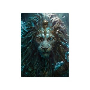 AI Art Glam Lion Water Elemental Premium Matte Vertical Poster | Art numérique | Cadeau pour son | Décoration murale | Art mural | Décoration intérieure