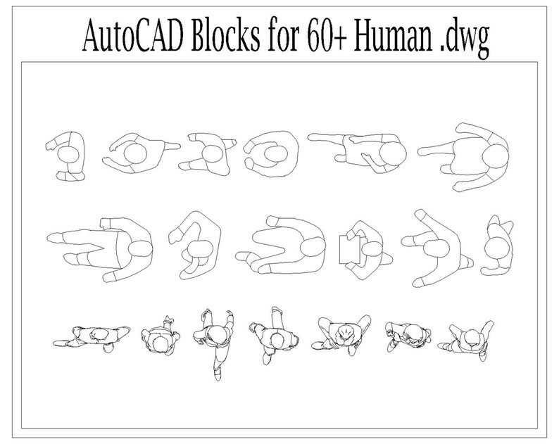 Autocad 2D DWG Human Block Drawings Templates People Set of 60 Disable