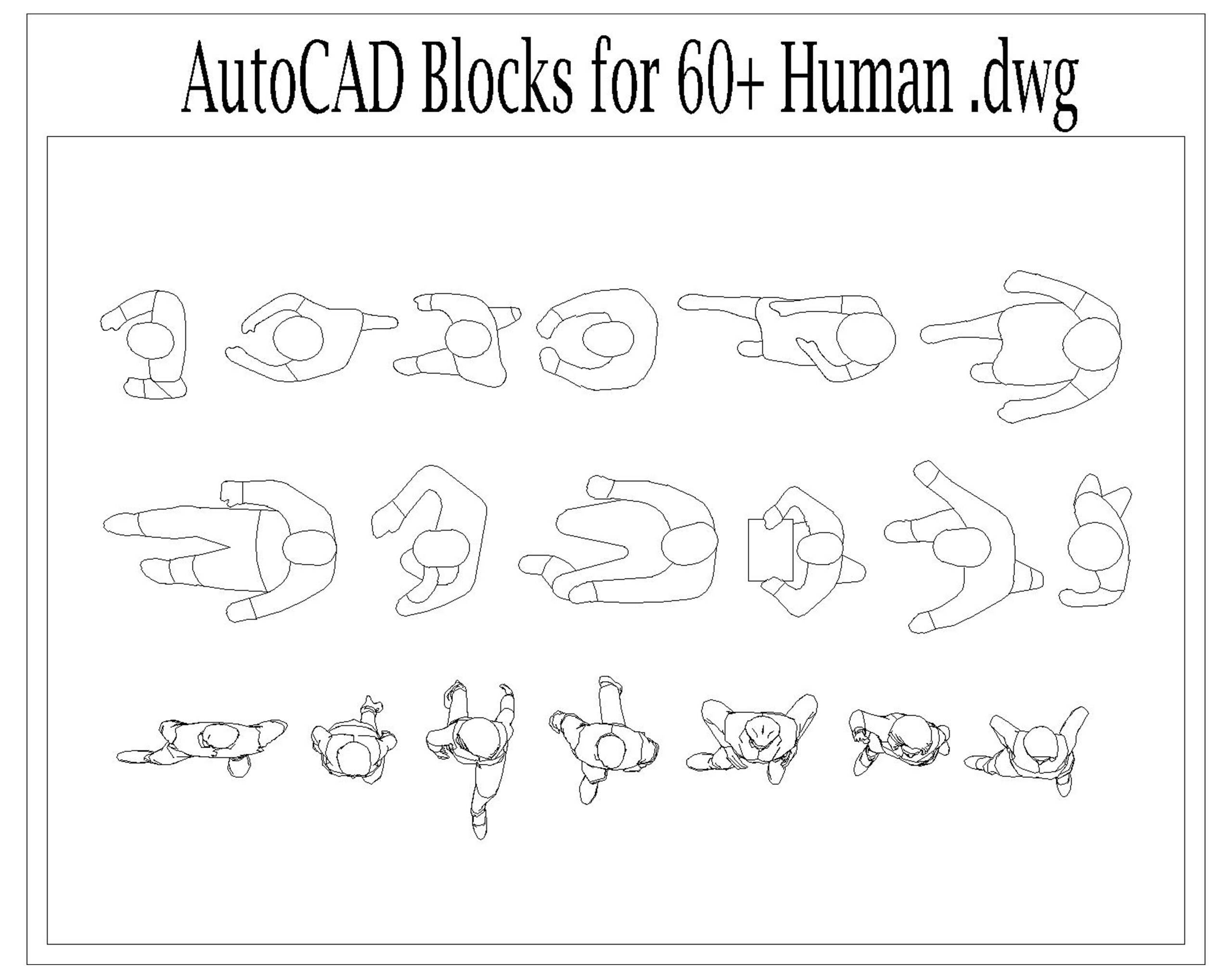 Autocad 2D DWG Human Block Drawings Templates People Set of 60 Disable