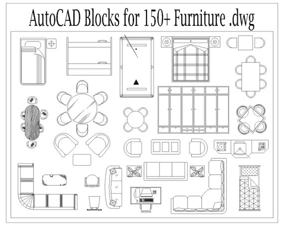 Autocad 2D DWG Furniture Block Drawings Templates Home Decor -  Portugal