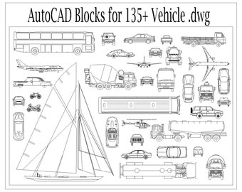 Autocad 2D DWG Vehicles Block Drawings Templates – Cars set of 135+ Model - Facade or Plan