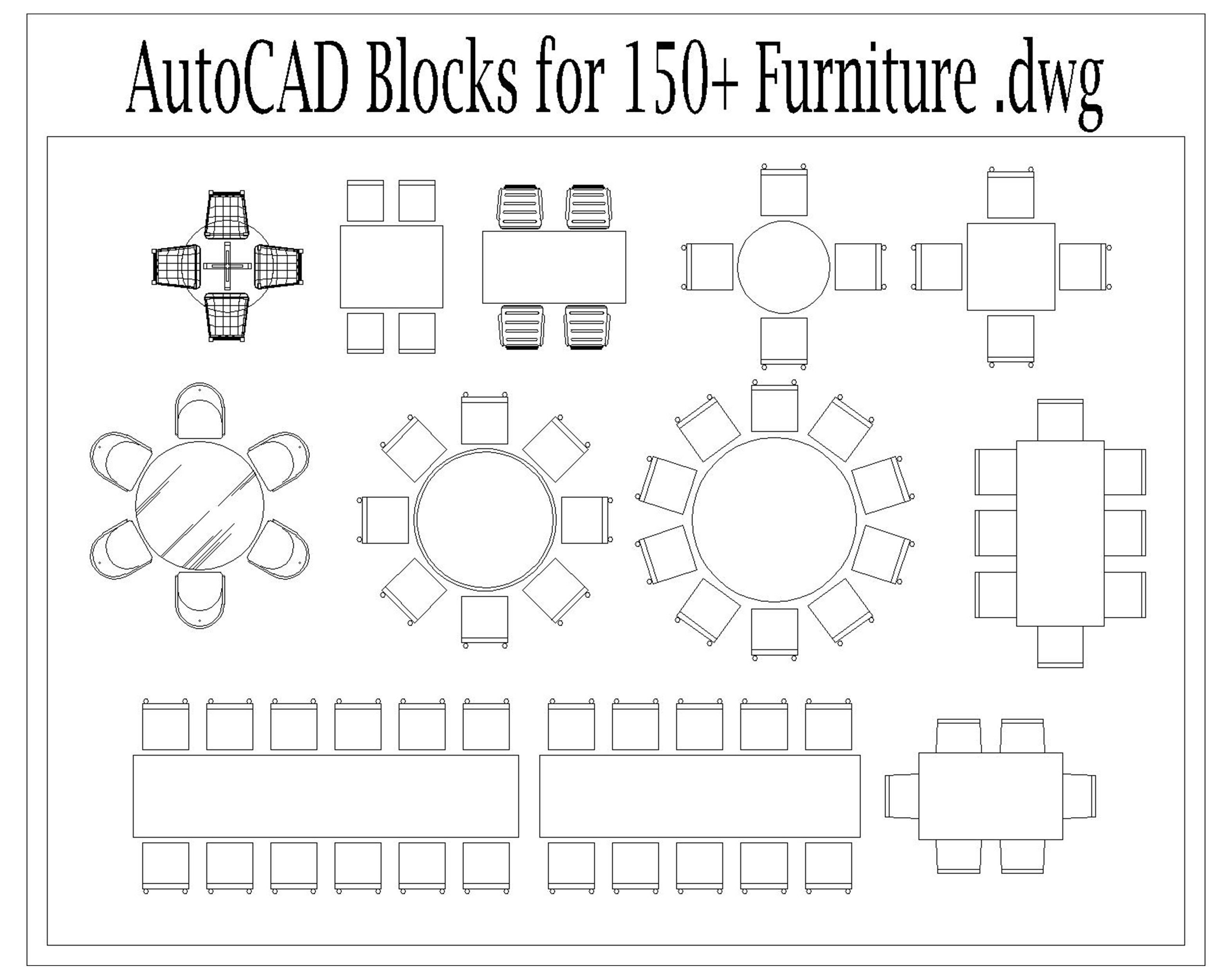 Autocad 2D DWG Furniture Block Drawings Templates home Decor Set of 150