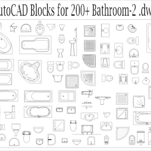 Autocad 2D DWG Bathroom Block Drawings Templates Vol.2– Bath set of 200+ Model - Facade or Plan