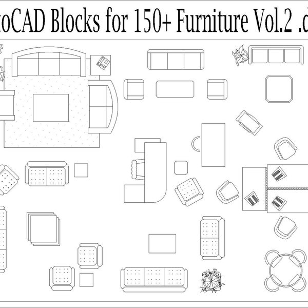 Autocad 2D DWG Furniture Block Drawings Templates Vol.2 –Home Decor set of 150+ - Bedroom, Kidsroom, Office, Livingroom, Diningroom