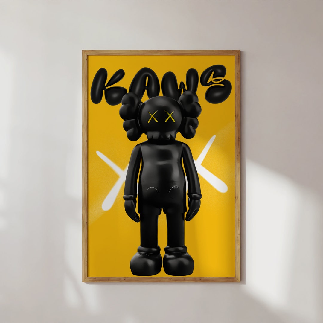 Modern Elegance Kaws Figure on Yellow Canvas Art Print Instant
