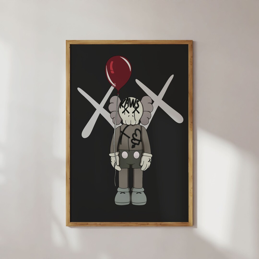 Urban Style Kaws Character With Balloon, Modern Digital Street Art