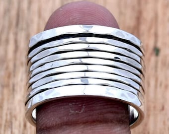 Anello spinner di design in argento sterling massiccio 925 martellato in argento per nuovo anello fatto a mano a tre toni Festa del papà 2024 Vendita Etsy