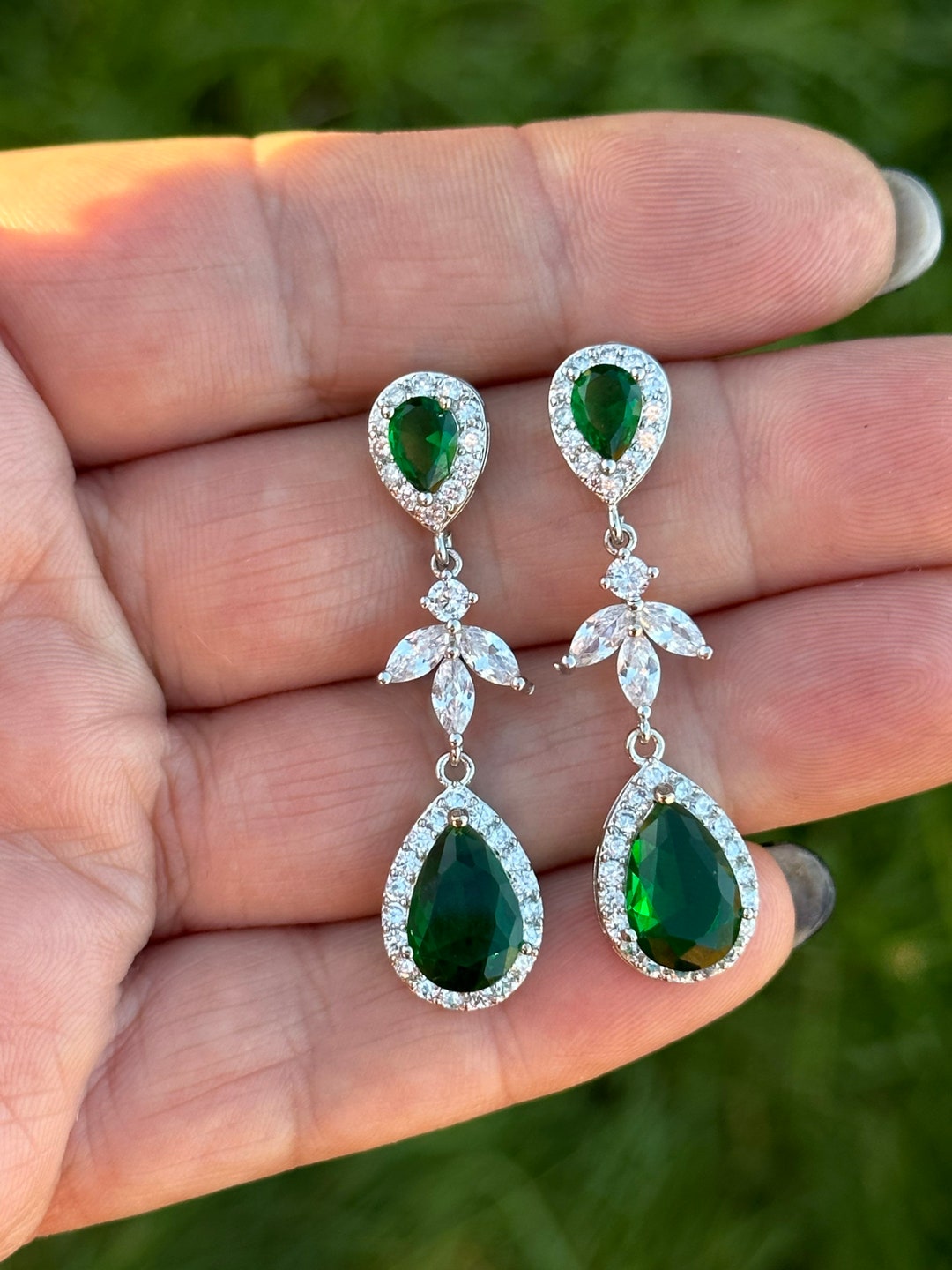 Emerald Green Bridal Jewellery, Green Jewelry, Wedding Earrings