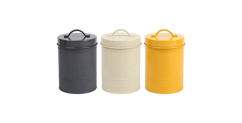 Yellow and Grey Tea Coffee Sugar Canisters