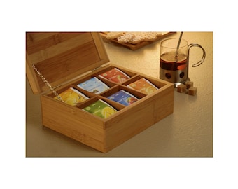 6 Compartment Wooden Bamboo Tea Box with Lid