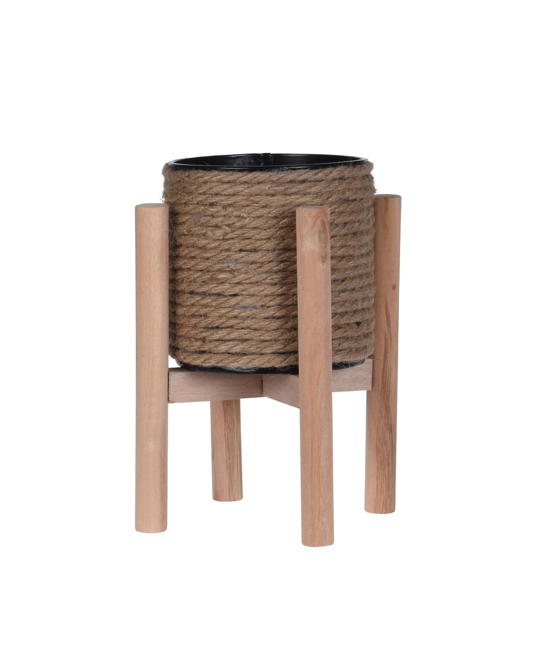 Jute Plant Pot With Wooden Stand Small Indoor Home Outdoor Etsy UK