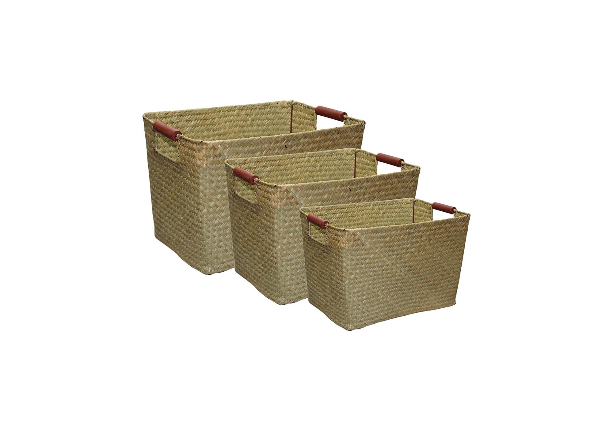 Set of 3 Seagrass Woven Storage Baskets With Handles Etsy UK