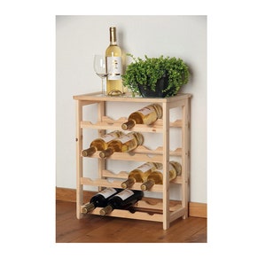 16 Bottle Wooden Wine Rack | Free Standing 4 Tier Display Holder with Table Top |
