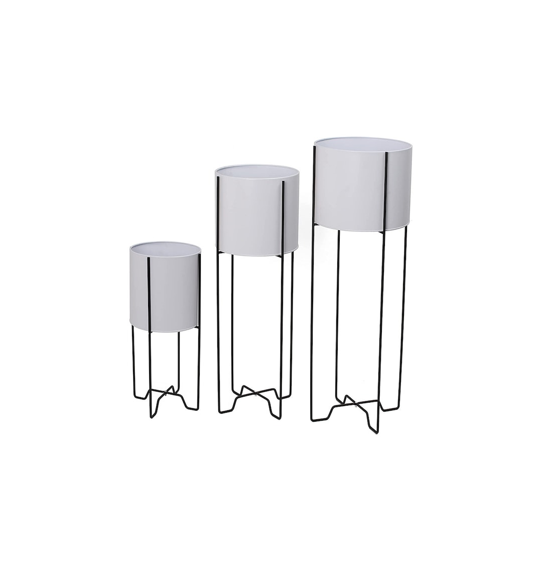 White Metal Plant Pot Stand Indoor Home Outdoor Garden Decorative
