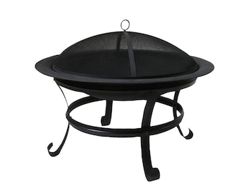 Large Fire Pit with Lid & Poker - Outdoor Garden Patio Heater Charcoal Log Wood Burner Fire Bowl Basket
