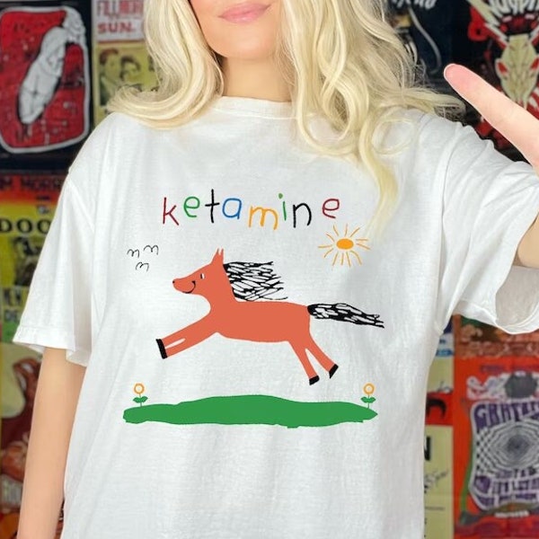 T-shirt dessin enfant cheval kétamine, t-shirt kétamine arc-en-ciel, chemise kétamine, meme kétamine