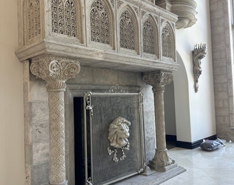 Elegant Ivory Lion Head Fireplace Screen