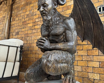 Antique Gothic Bronze Sculpture Of Praying Satyr Demon Winged Devil Satan Statue