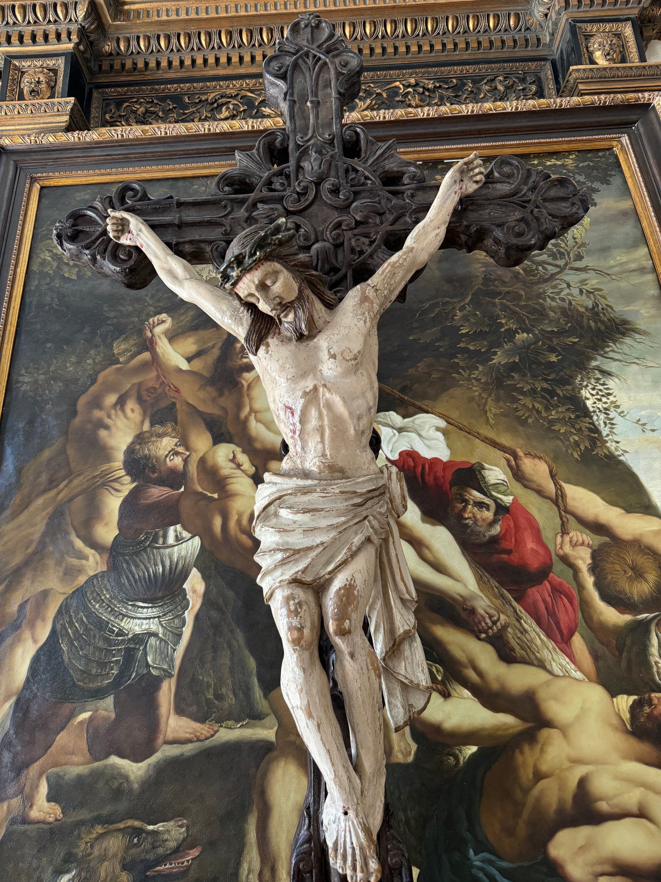 INRI 木製十字架 磔刑のイエス・キリスト像 十字架の道行 17 世紀の宗教的なアンティーク木彫りのイエス キリストの磔刑像