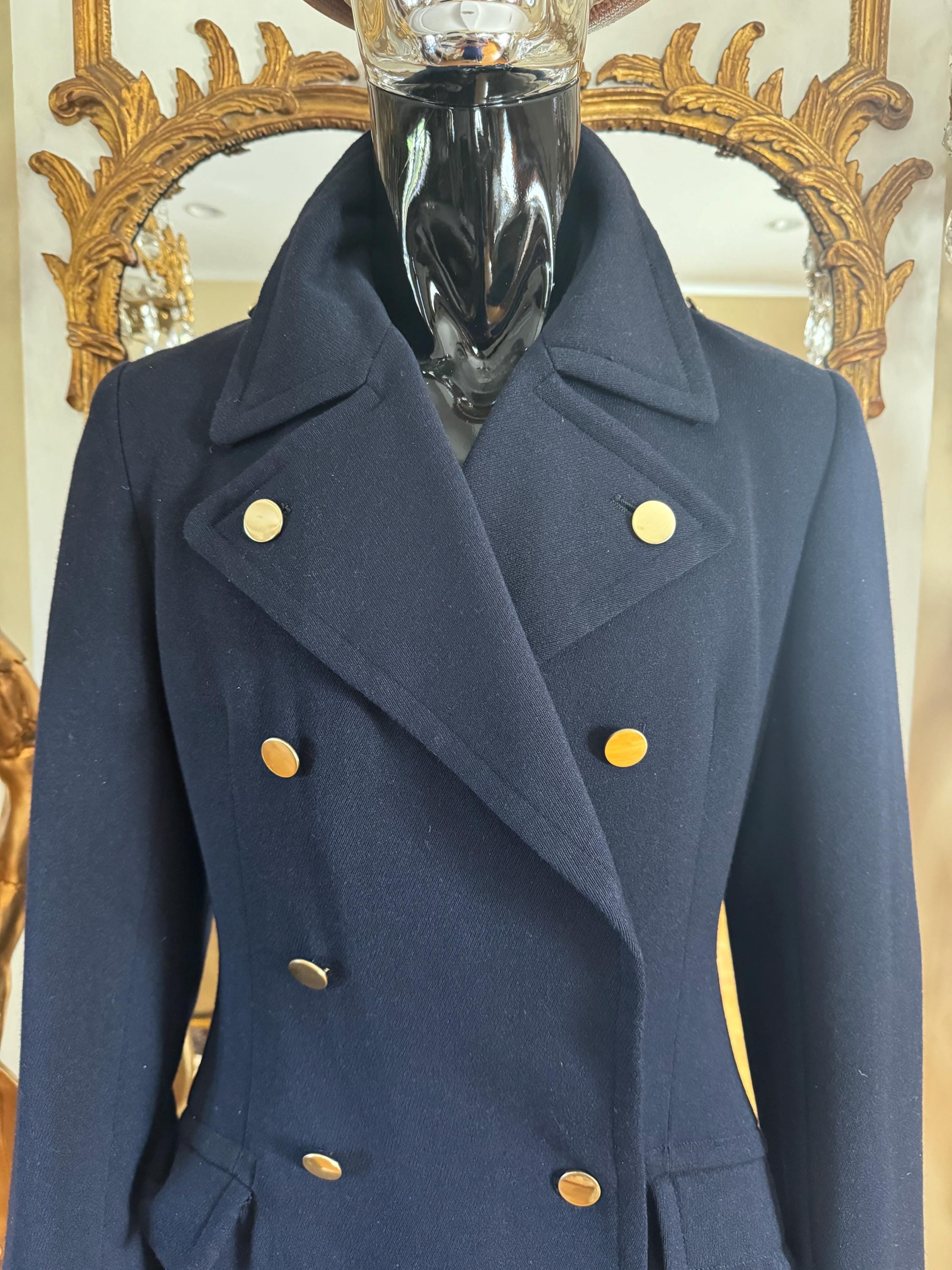 Men's Vintage Long Blue Navy M22 Fitted Trench Coat With